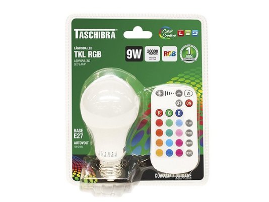 Lampada led rgb 9w com controle taschibra