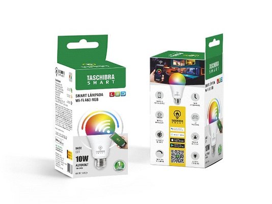 Smart lampada led wifi a60 10w rgb taschibra