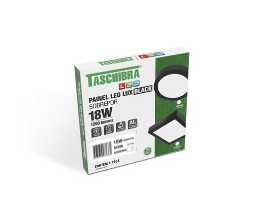 Plafon led preto 18w taschibra aluminio quad 6500k