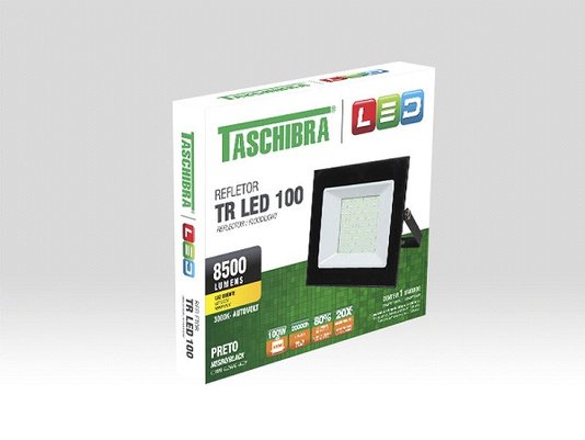 Refletor led preto 100w 3000k amarela taschibra