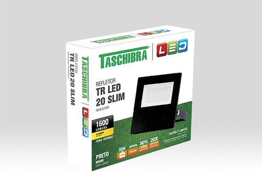 Refletor led preto 20w 3000k amarela taschibra