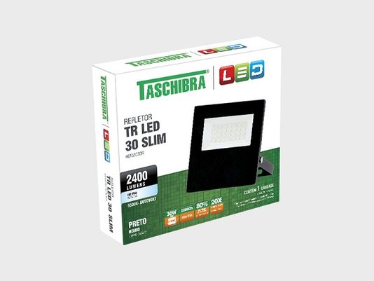 Refletor led preto 30w 6500k branca taschibra