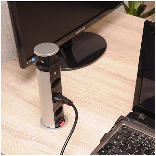 Torre com 3 tomada multiplug preto/cinza renna