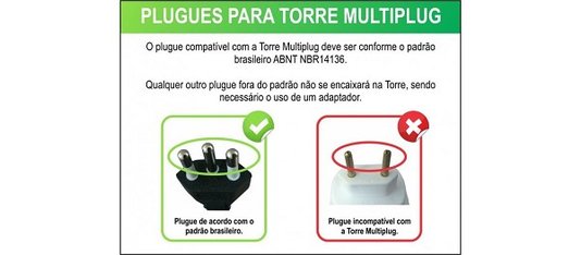 Torre com 3 tomada multiplug preto/cinza renna