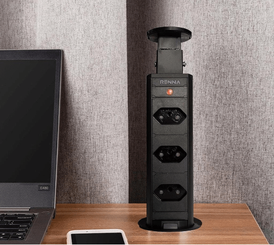 Torre com 3 tomada multiplug preto renna