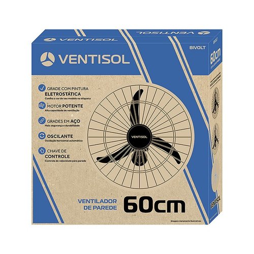Ventilador parede 60cm 200w preto bivolt ventisol
